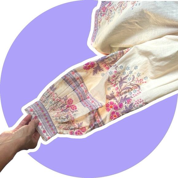 Anthropologie Let Me Be Letmebe Long Sleeve Cream Boho Pastel Cotton Blouse S - Picture 4 of 10